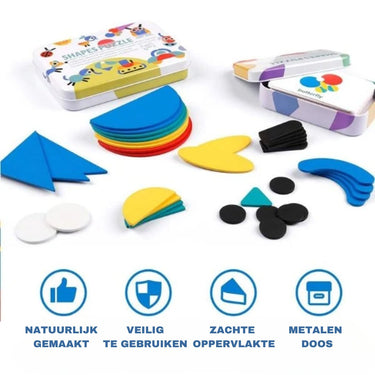 Ecotoys Tangram FunBox | Descubre creatividad y diversión de aprendizaje - Set de rompecabezas de madera 3D
